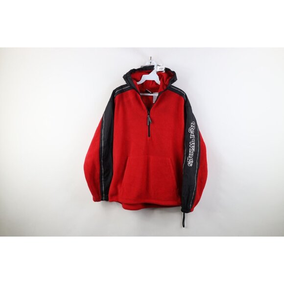 Vintage 90s Boys XL Spell Out Detroit Red Wings Hockey Hooded Fleece Jacket Red